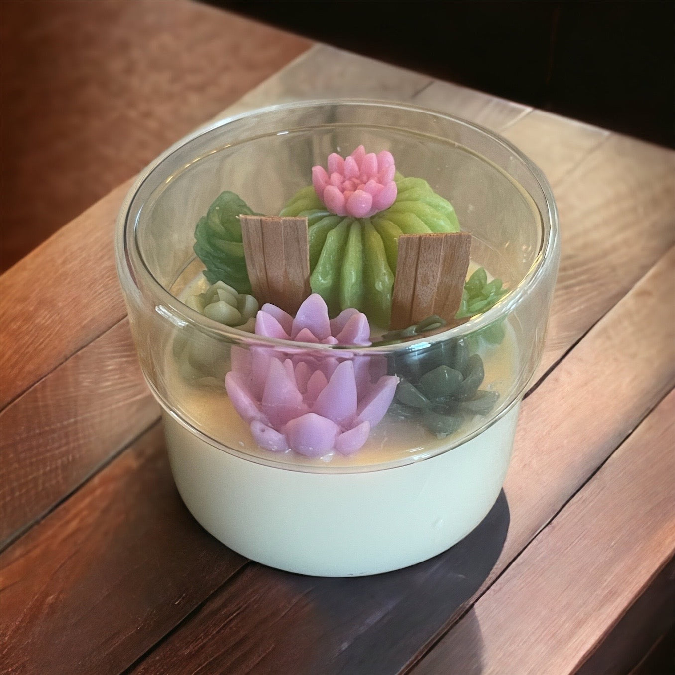 Glass Succulent Candle with Lid| Succulent Candle | Handmade | Candles | Reusable Container