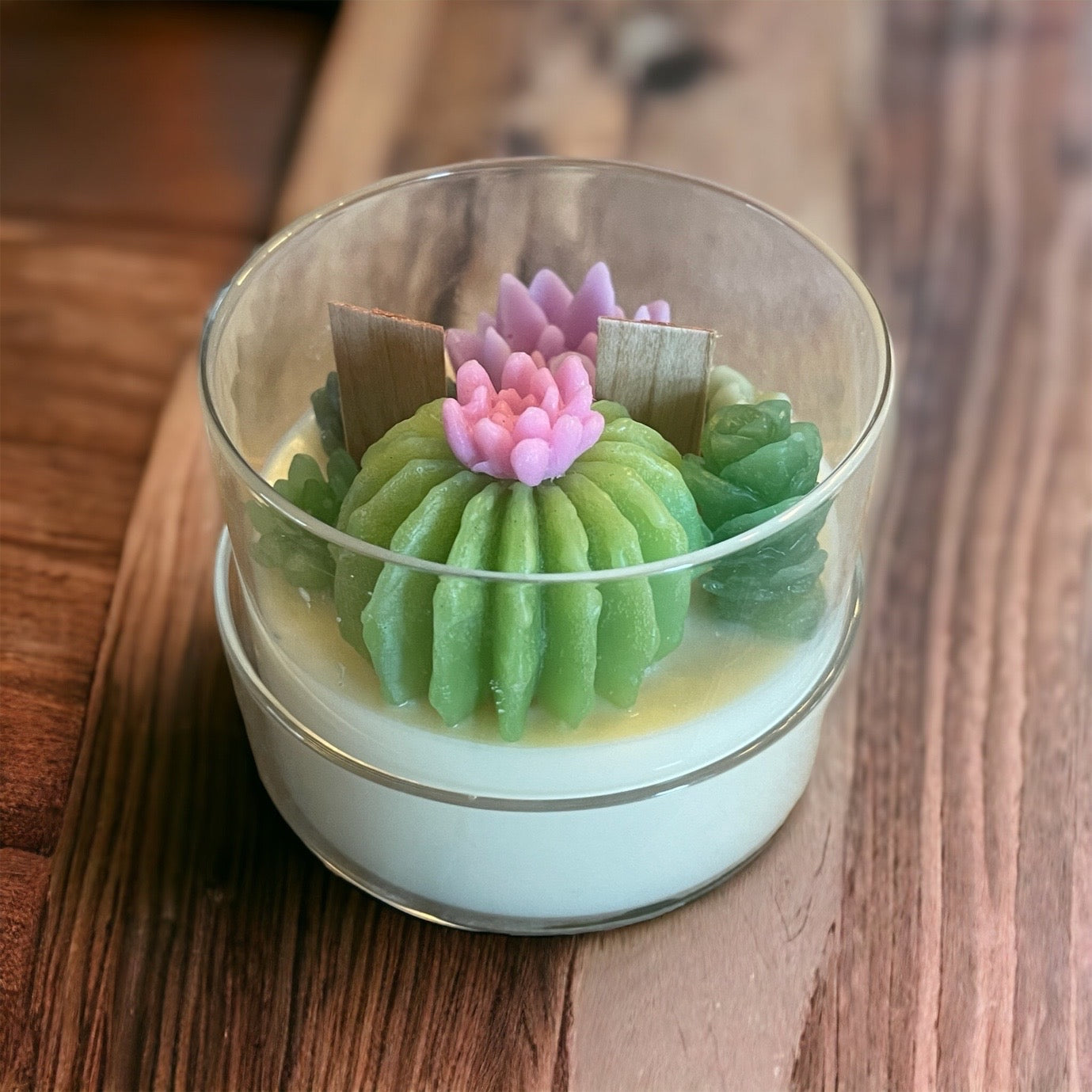 Glass Succulent Candle with Lid| Succulent Candle | Handmade | Candles | Reusable Container