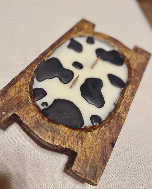 Cow Print Dough Bowl Candle