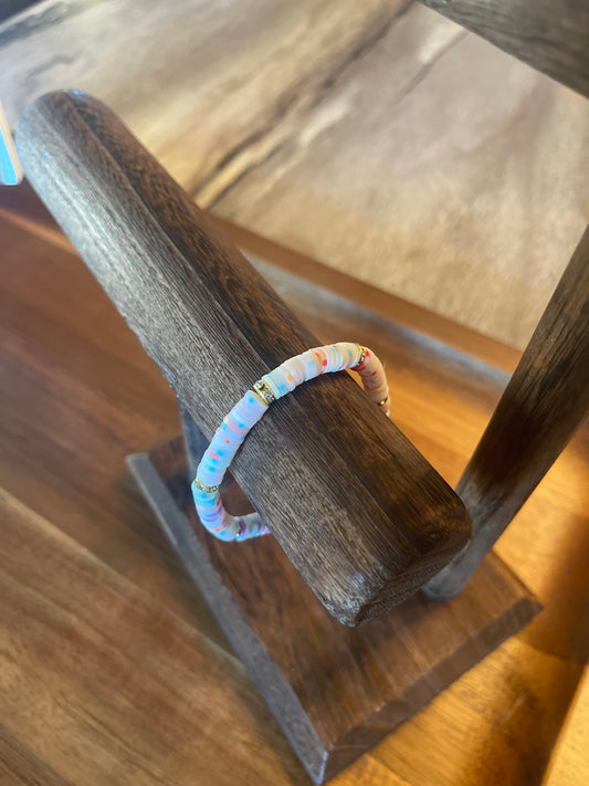 Adult Clay Bead Bracelet- Pastel Rainbow Sparkle