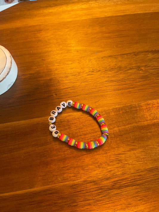 Child Clay Bead Bracelet- Rainbow Be Brave